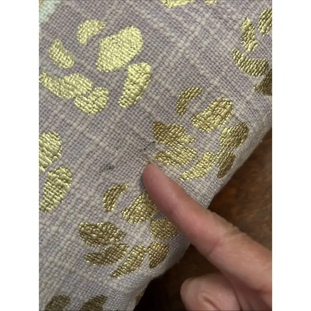 Anthropologie Large Boho Metallic Gold and Lavender Tasseled Pillow, 20”x20”
